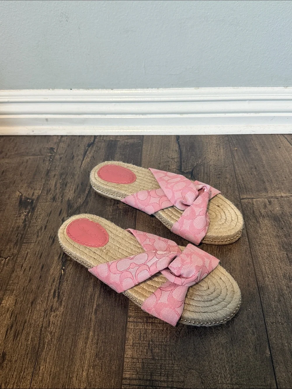 Coach Pink Knot-Front Espadrille Slide Sandals